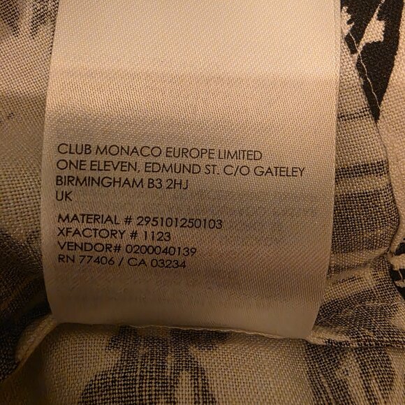 Club Monaco Top Womens XS Black White Floral Linen Blend Shell Blouse NWT - Picture 11 of 11